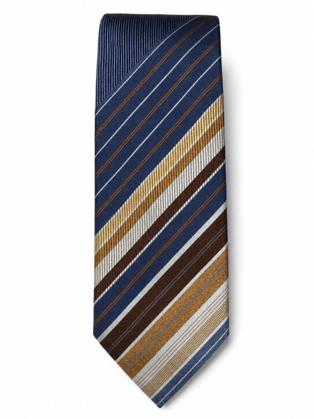 Moschino Italy 100% Silk Tie Gray Brown Gold Striped Designer Necktie 3.5"